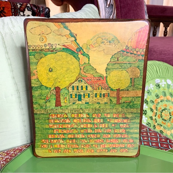 70s Découpage Plaque “Mondays Child” Verse - Picture 1 of 6